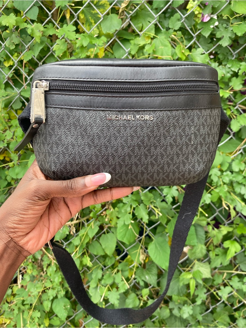 Michael Kors Black/Gray Signature Belt Bag with Silver Hardware